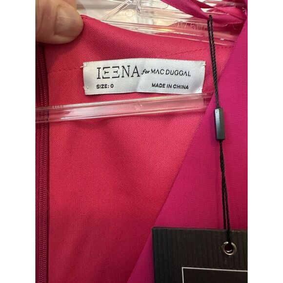 Ieena For Mac Duggal Runched Sleeve Bishop Short Mini Hot Pink Sz 0 Sheer A26655 - Picture 3 of 6